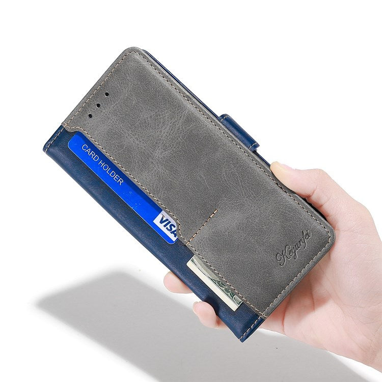 For OnePlus Nord 2T 5G Contrast Color Splicing PU Leather Case Wallet Stand Anti-drop Protection Phone Cover - Blue/Grey