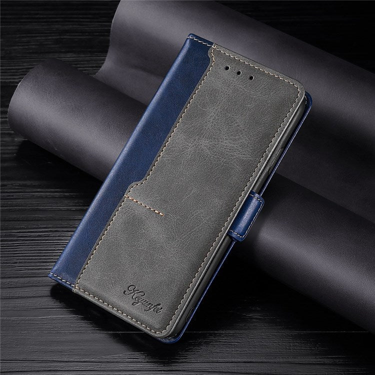 For OnePlus Nord 2T 5G Contrast Color Splicing PU Leather Case Wallet Stand Anti-drop Protection Phone Cover - Blue/Grey