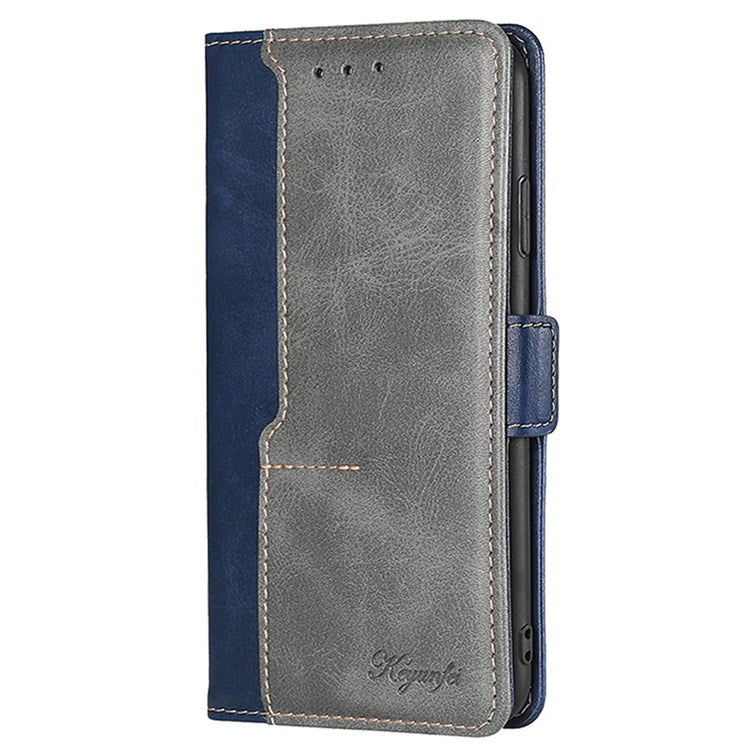 For OnePlus Nord 2T 5G Contrast Color Splicing PU Leather Case Wallet Stand Anti-drop Protection Phone Cover - Blue/Grey
