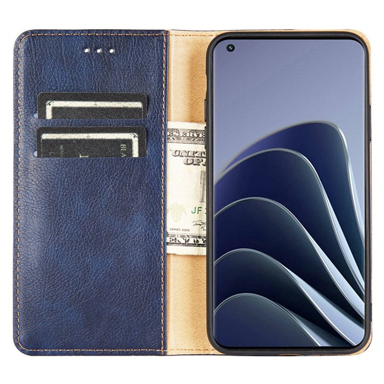 For OnePlus Nord 2T 5G PU Leather Foldable Stand Phone Cover Magnetic Auto-absorbed Wallet Folio Flip Case - Blue