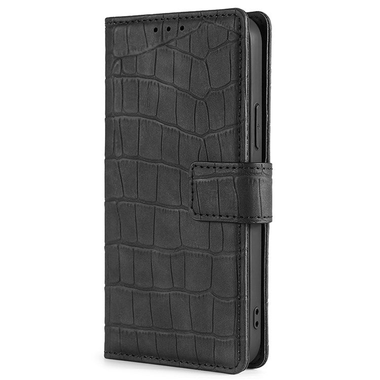 For OnePlus Nord 2T 5G Shockproof Leather Case Stand Wallet Crocodile Texture Skin-touch Feeling Phone Cover - Black