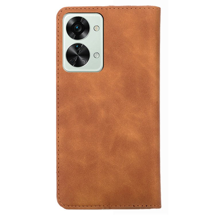 Card Holder PU Leather Case for OnePlus Nord 2T 5G, Stand Magnetic Auto-absorbed Protective Cover - Light Brown
