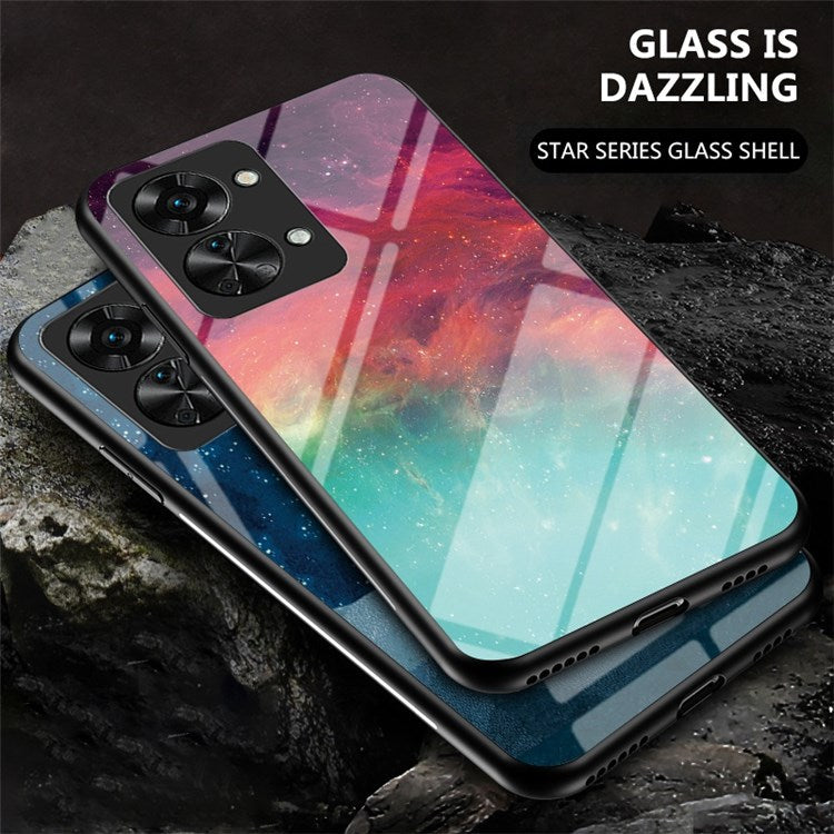 For OnePlus Nord 2T 5G Anti-Drop Starry Sky Pattern Tempered Glass Back+Hard PC+TPU Wear-Resistant Cover - Color Starry Sky