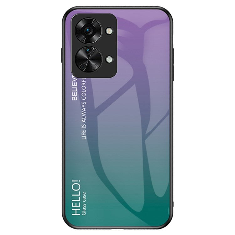 For OnePlus Nord 2T 5G Shockproof Gradient Color Tempered Glass Case Hard PC Soft TPU Frame Cover Protector - Gradient Purple