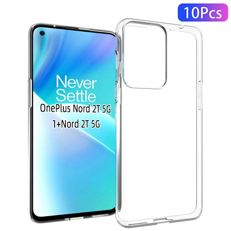 10Pcs/Pack For OnePlus Nord 2T 5G Anti-dust Phone Case Precise Cutouts Clear TPU Inner Watermark-Free Phone Cover