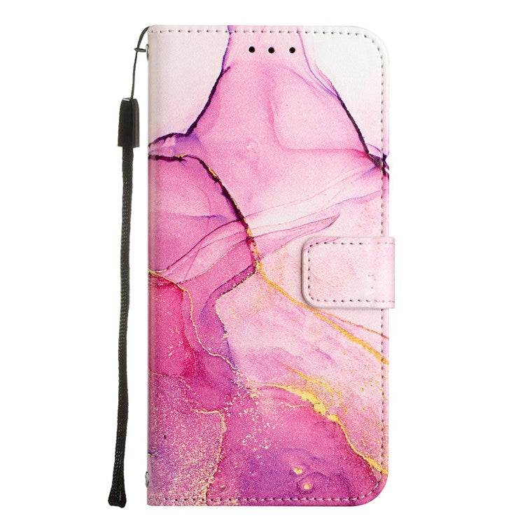 YB Pattern Printing Leather Series-5 for OnePlus Nord 2T 5G Marble Pattern Printing Handbag PU Leather Stand Function Wallet Flip Cover with Strap - Pink/Purple/Gold 001