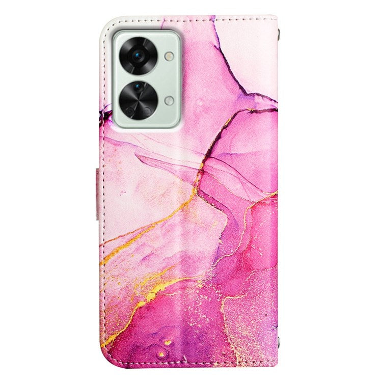 YB Pattern Printing Leather Series-5 for OnePlus Nord 2T 5G Marble Pattern Printing Handbag PU Leather Stand Function Wallet Flip Cover with Strap - Pink/Purple/Gold 001