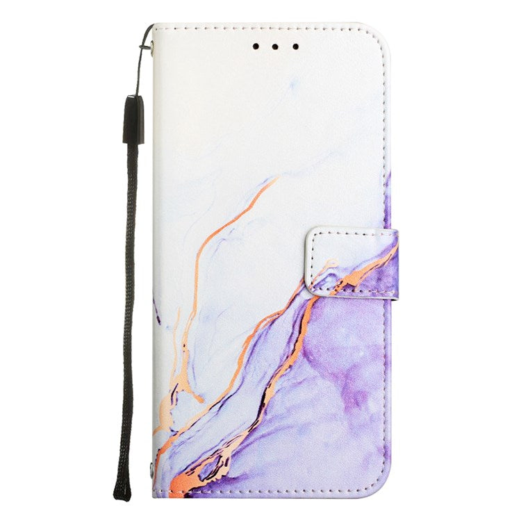 YB Pattern Printing Leather Series-5 for OnePlus Nord 2T 5G Marble Pattern Printing Handbag PU Leather Stand Function Wallet Flip Cover with Strap - White/Purple 006