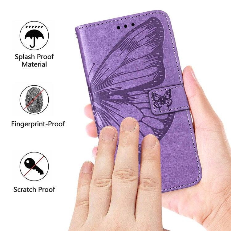 YB Imprinting Flower Series-4 for OnePlus Nord 2T 5G Butterfly Flower Imprinted Leather Case Full Protection Phone Cover with Stand Wallet - Light Purple