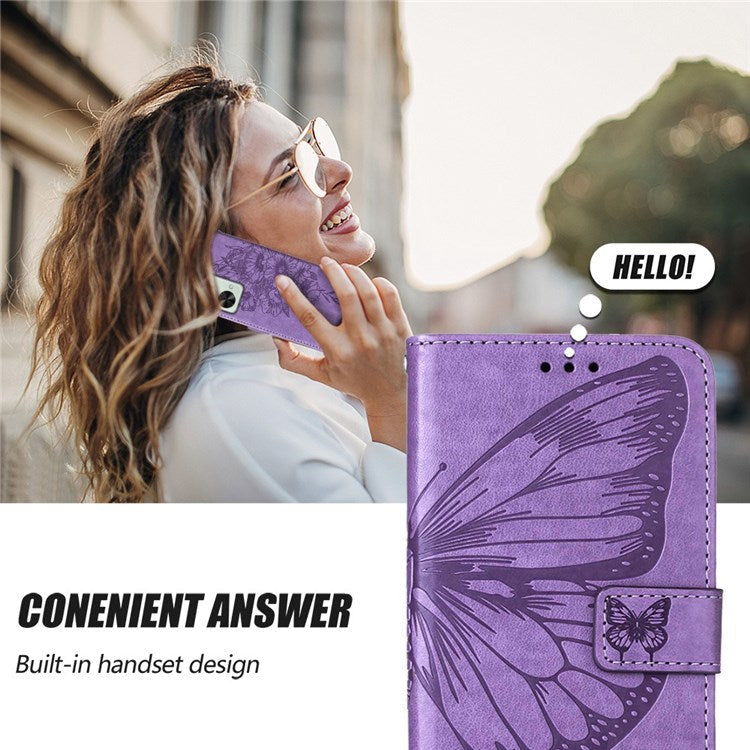 YB Imprinting Flower Series-4 for OnePlus Nord 2T 5G Butterfly Flower Imprinted Leather Case Full Protection Phone Cover with Stand Wallet - Light Purple