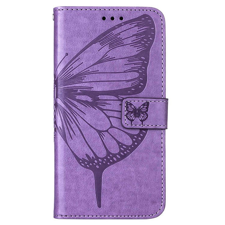 YB Imprinting Flower Series-4 for OnePlus Nord 2T 5G Butterfly Flower Imprinted Leather Case Full Protection Phone Cover with Stand Wallet - Light Purple