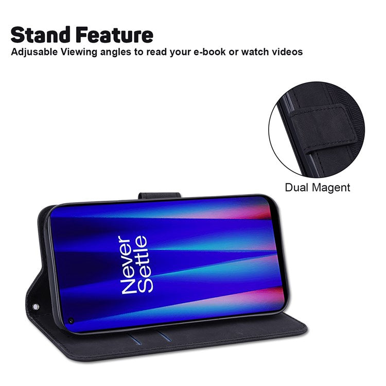 Geometry Pattern Imprinted Phone Case for OnePlus Nord 2T 5G, PU Leather TPU Stand Wallet All-round Protection Cover with Strap - Black