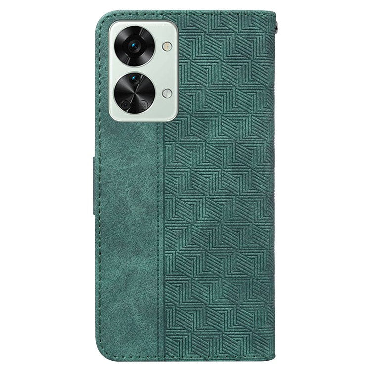 Geometry Pattern Imprinted Phone Case for OnePlus Nord 2T 5G, PU Leather TPU Stand Wallet All-round Protection Cover with Strap - Green