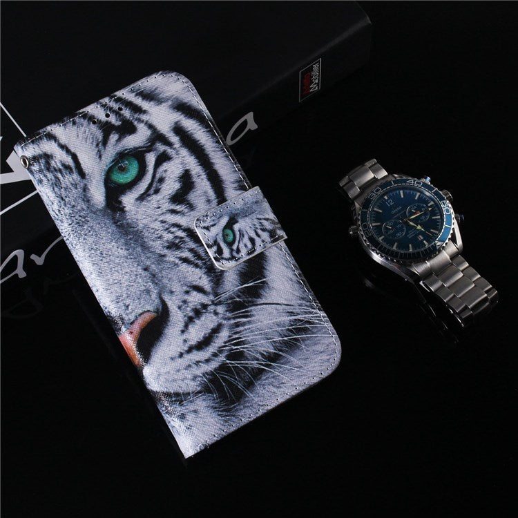 For OnePlus Nord 2T 5G Shockproof PU Leather Phone Case Anti-drop Pattern Printing Wallet Stand Magnetic Cover with Strap - Tiger Head