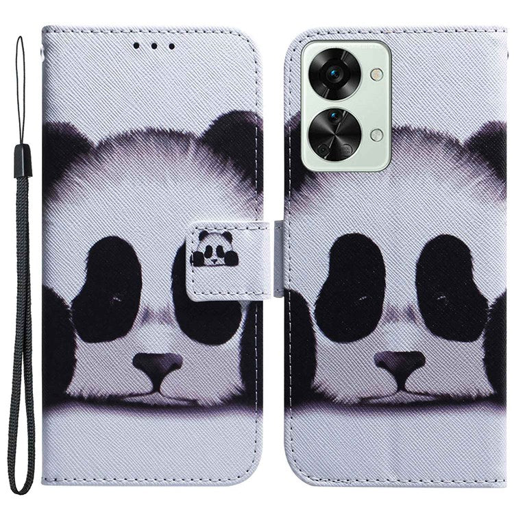 For OnePlus Nord 2T 5G Shockproof PU Leather Phone Case Anti-drop Pattern Printing Wallet Stand Magnetic Cover with Strap - Panda