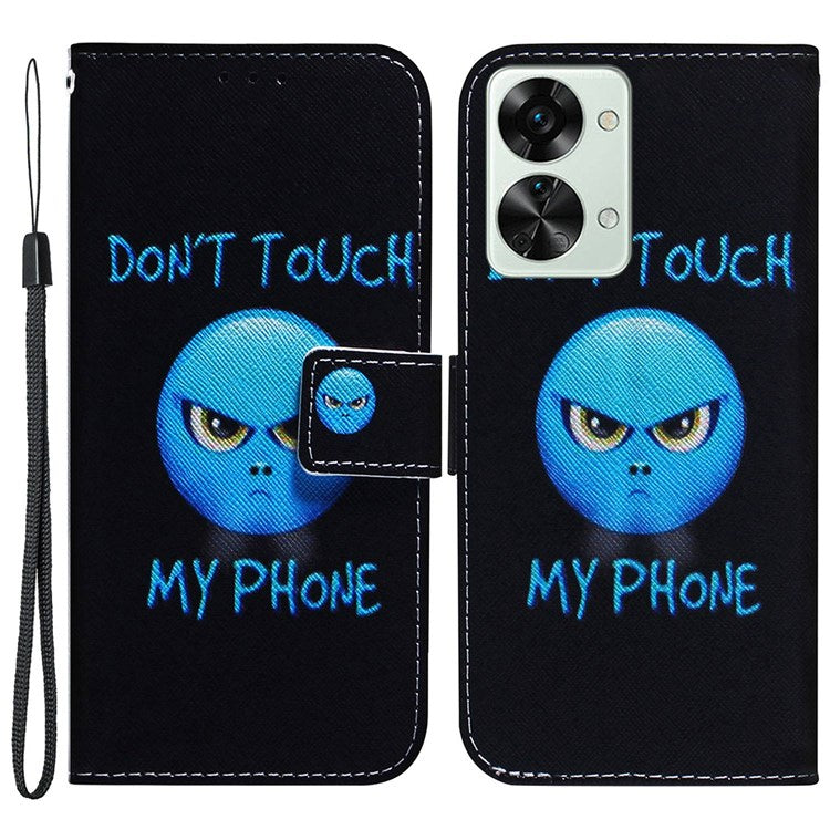 For OnePlus Nord 2T 5G Shockproof PU Leather Phone Case Anti-drop Pattern Printing Wallet Stand Magnetic Cover with Strap - Don't Touch My Phone