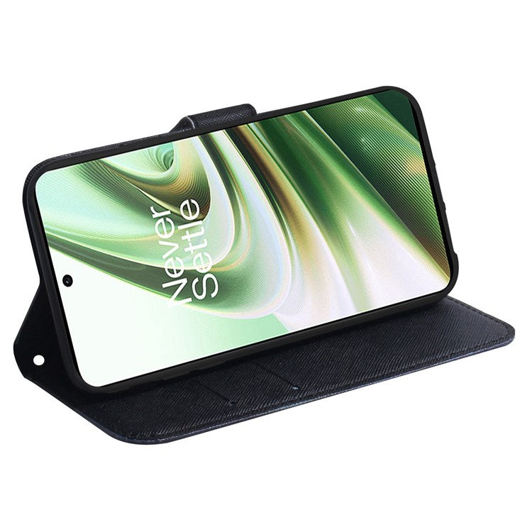 For OnePlus Nord 2T 5G Shockproof PU Leather Phone Case Anti-drop Pattern Printing Wallet Stand Magnetic Cover with Strap - Don't Touch My Phone