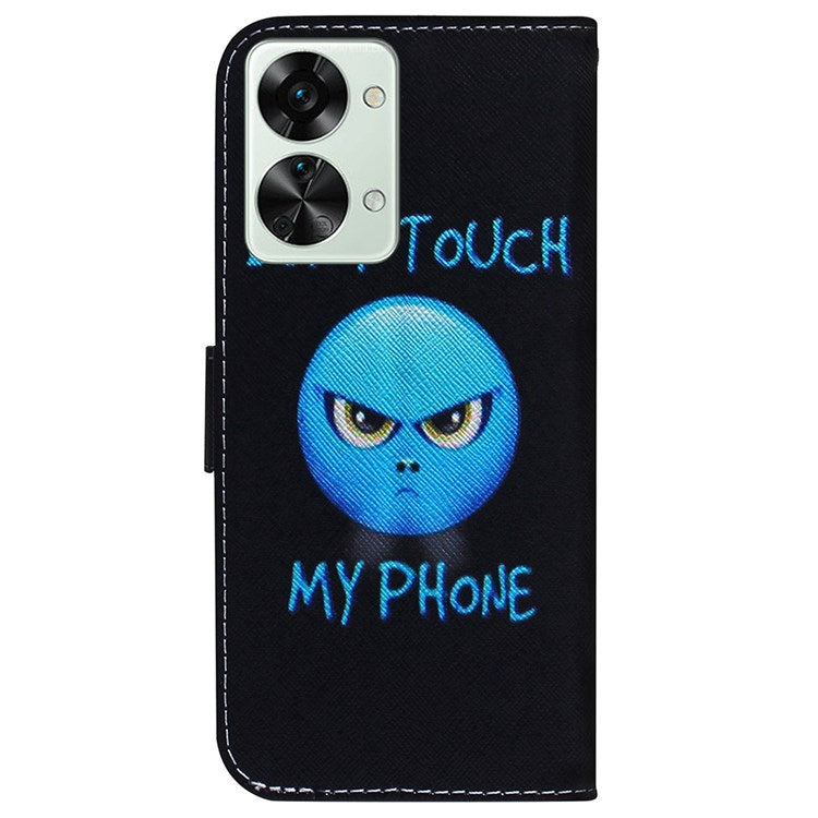 For OnePlus Nord 2T 5G Shockproof PU Leather Phone Case Anti-drop Pattern Printing Wallet Stand Magnetic Cover with Strap - Don't Touch My Phone