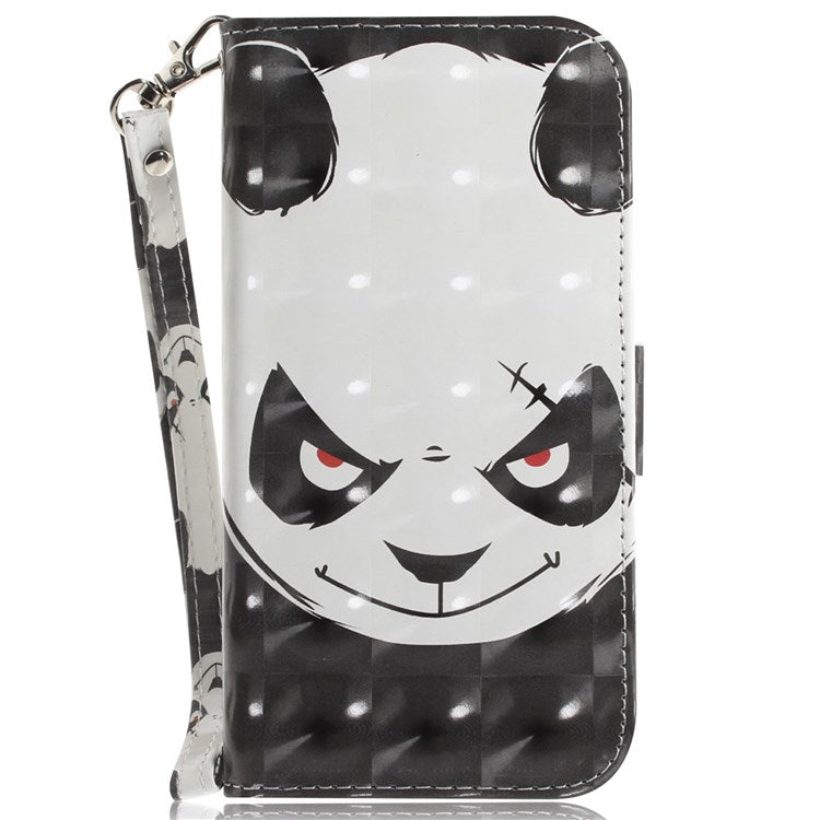 For OnePlus Nord 2T 5G Drop-proof Wallet Case 3D Pattern Printing PU Leather Wrist Strap Stand Feature Flip Cover - Angry Panda