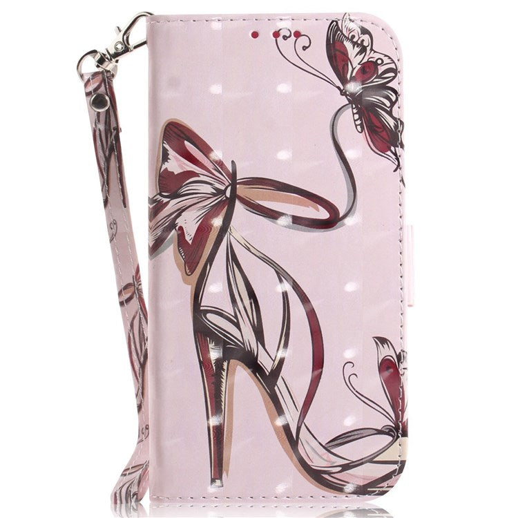 For OnePlus Nord 2T 5G Drop-proof Wallet Case 3D Pattern Printing PU Leather Wrist Strap Stand Feature Flip Cover - Butterfly High Heels