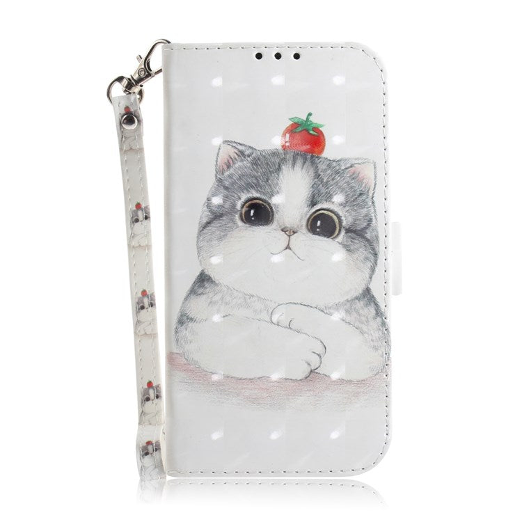 For OnePlus Nord 2T 5G Drop-proof Wallet Case 3D Pattern Printing PU Leather Wrist Strap Stand Feature Flip Cover - Cute Cat