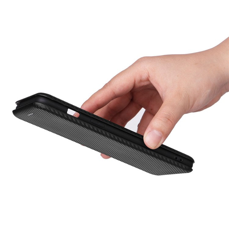 For OnePlus Nord 2T 5G Magnetic Auto-absorbed Anti-wear Carbon Fiber Texture Case PU Leather Stand Card Holder Function Shell - Black