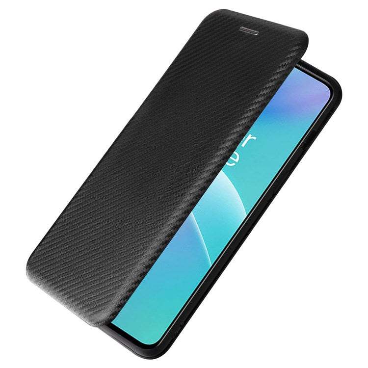 For OnePlus Nord 2T 5G Magnetic Auto-absorbed Anti-wear Carbon Fiber Texture Case PU Leather Stand Card Holder Function Shell - Black
