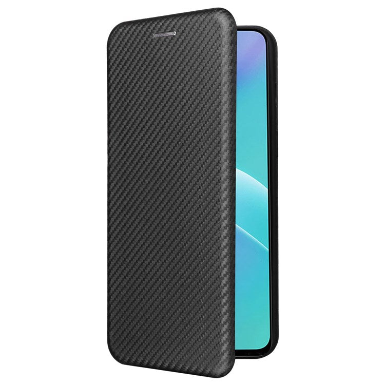 For OnePlus Nord 2T 5G Magnetic Auto-absorbed Anti-wear Carbon Fiber Texture Case PU Leather Stand Card Holder Function Shell - Black