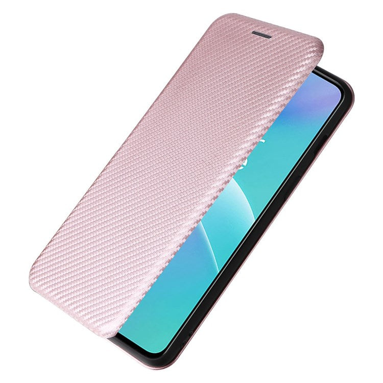For OnePlus Nord 2T 5G Magnetic Auto-absorbed Anti-wear Carbon Fiber Texture Case PU Leather Stand Card Holder Function Shell - Rose Gold