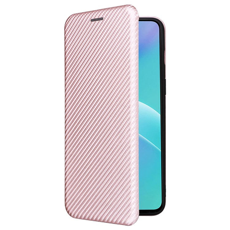 For OnePlus Nord 2T 5G Magnetic Auto-absorbed Anti-wear Carbon Fiber Texture Case PU Leather Stand Card Holder Function Shell - Rose Gold