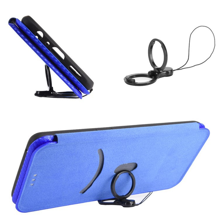 For OnePlus Nord 2T 5G Magnetic Auto-absorbed Anti-wear Carbon Fiber Texture Case PU Leather Stand Card Holder Function Shell - Blue