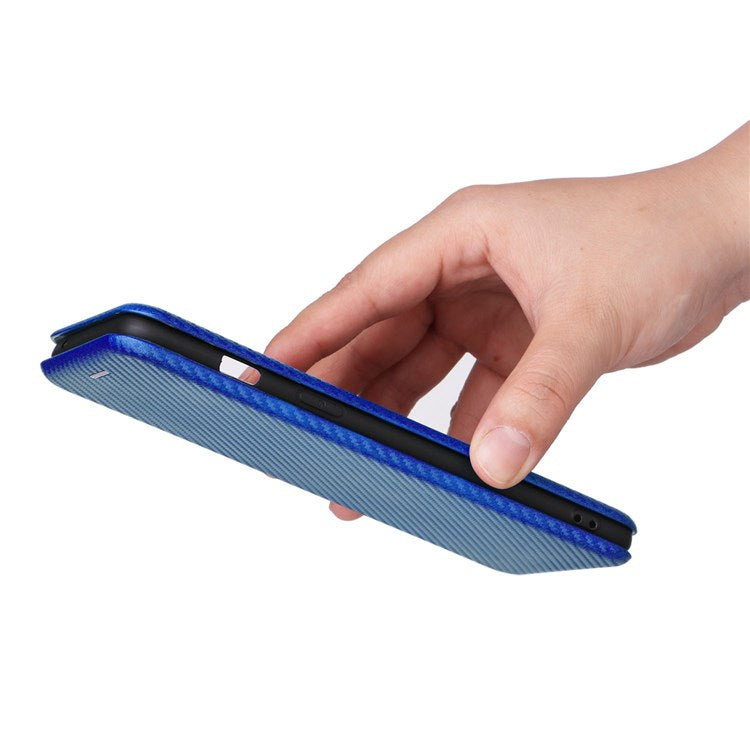 For OnePlus Nord 2T 5G Magnetic Auto-absorbed Anti-wear Carbon Fiber Texture Case PU Leather Stand Card Holder Function Shell - Blue