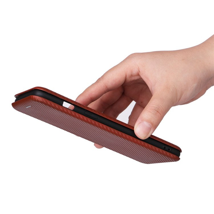 For OnePlus Nord 2T 5G Magnetic Auto-absorbed Anti-wear Carbon Fiber Texture Case PU Leather Stand Card Holder Function Shell - Orange