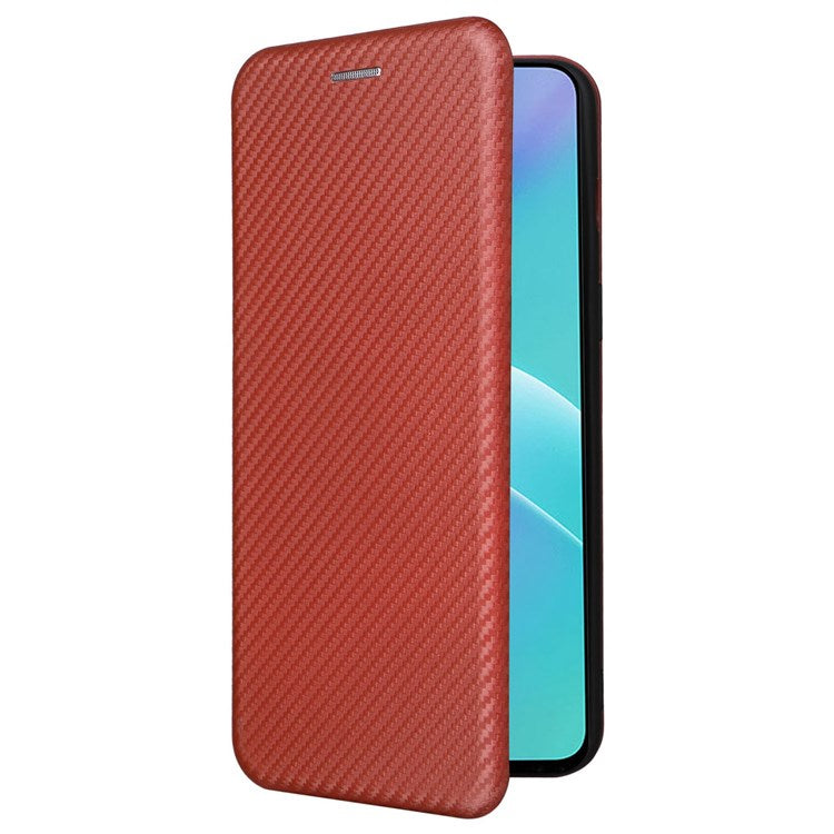 For OnePlus Nord 2T 5G Magnetic Auto-absorbed Anti-wear Carbon Fiber Texture Case PU Leather Stand Card Holder Function Shell - Orange