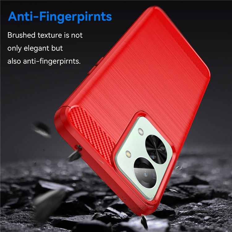 For OnePlus Nord 2T 5G Light Slim TPU Phone Case Carbon Fiber Texture Brushed Surface Shockproof Cover - Red