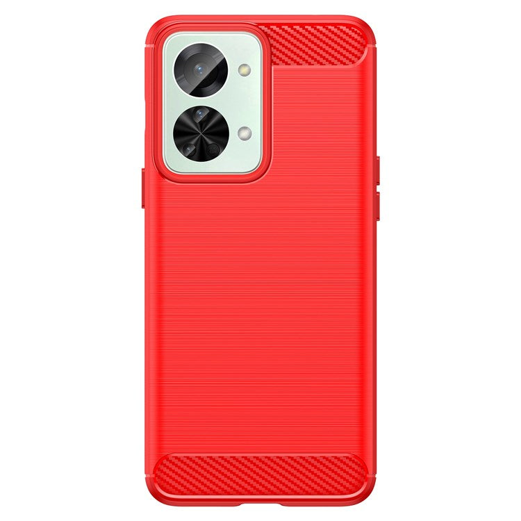 For OnePlus Nord 2T 5G Light Slim TPU Phone Case Carbon Fiber Texture Brushed Surface Shockproof Cover - Red