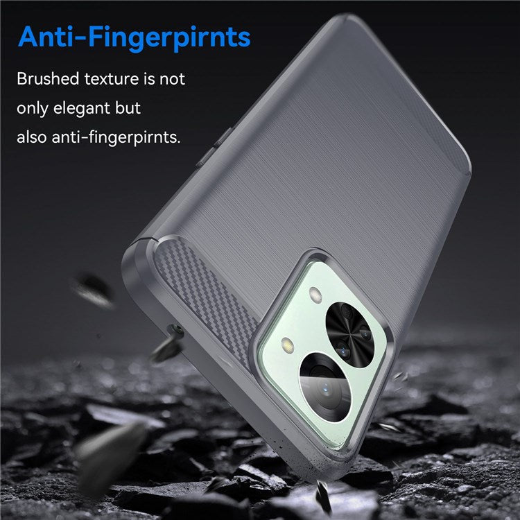 For OnePlus Nord 2T 5G Light Slim TPU Phone Case Carbon Fiber Texture Brushed Surface Shockproof Cover - Grey
