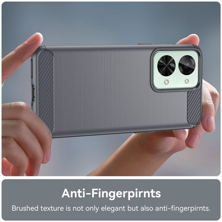 For OnePlus Nord 2T 5G Light Slim TPU Phone Case Carbon Fiber Texture Brushed Surface Shockproof Cover - Grey