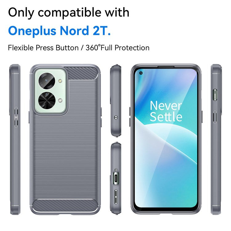 For OnePlus Nord 2T 5G Light Slim TPU Phone Case Carbon Fiber Texture Brushed Surface Shockproof Cover - Grey