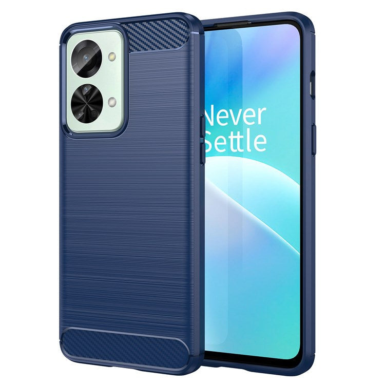 For OnePlus Nord 2T 5G Light Slim TPU Phone Case Carbon Fiber Texture Brushed Surface Shockproof Cover - Blue