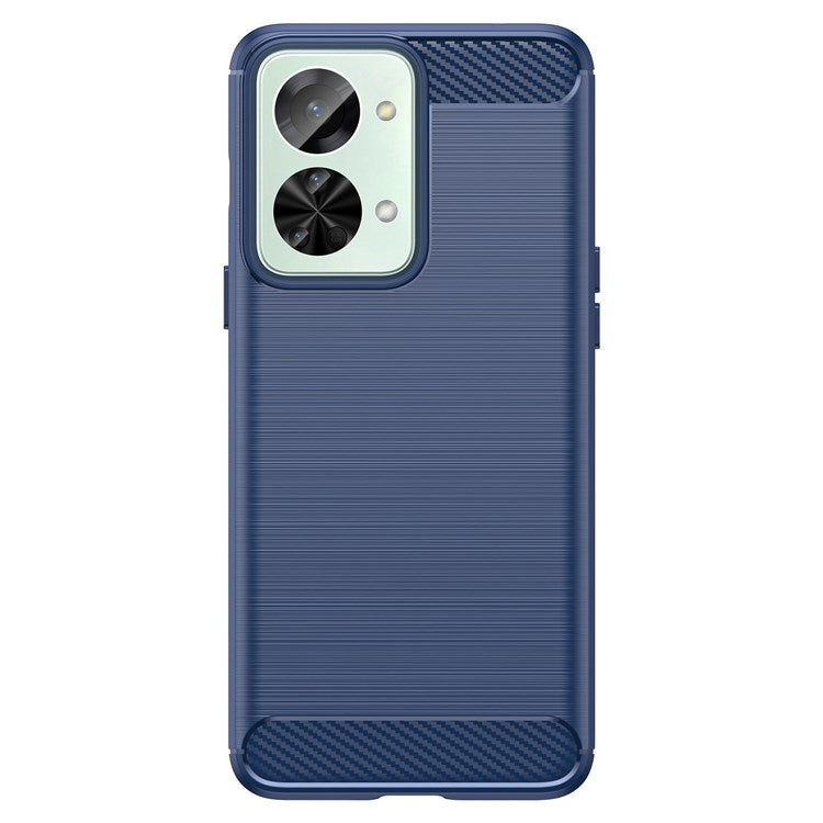 For OnePlus Nord 2T 5G Light Slim TPU Phone Case Carbon Fiber Texture Brushed Surface Shockproof Cover - Blue