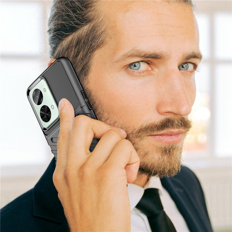 For OnePlus Nord 2T 5G Thunder Series Thickened TPU Phone Case Twill Texture Wear-resistant Shell - Black