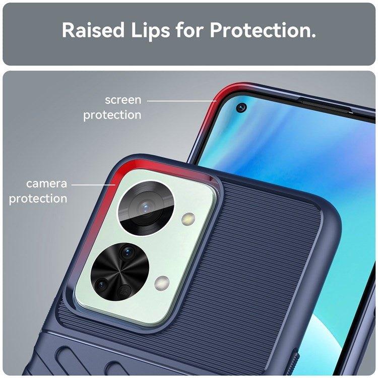For OnePlus Nord 2T 5G Thunder Series Thickened TPU Phone Case Twill Texture Wear-resistant Shell - Blue