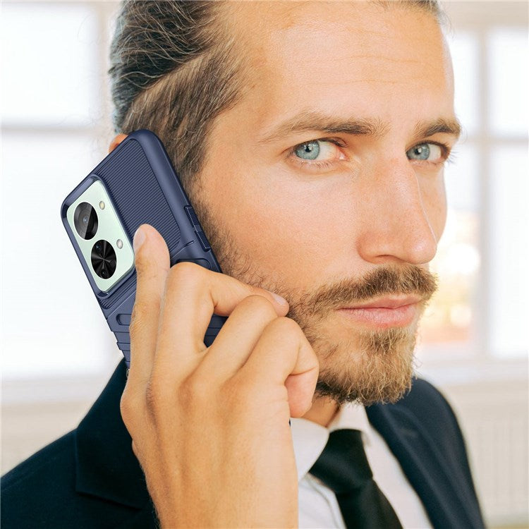 For OnePlus Nord 2T 5G Thunder Series Thickened TPU Phone Case Twill Texture Wear-resistant Shell - Blue