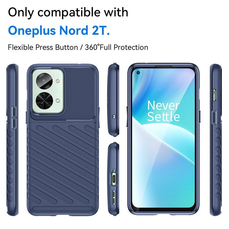 For OnePlus Nord 2T 5G Thunder Series Thickened TPU Phone Case Twill Texture Wear-resistant Shell - Blue