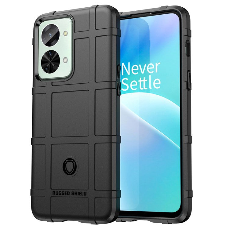 For OnePlus Nord 2T 5G Rugged Square Grid Design Soft TPU Durable Phone Case Well-protected Shell - Black