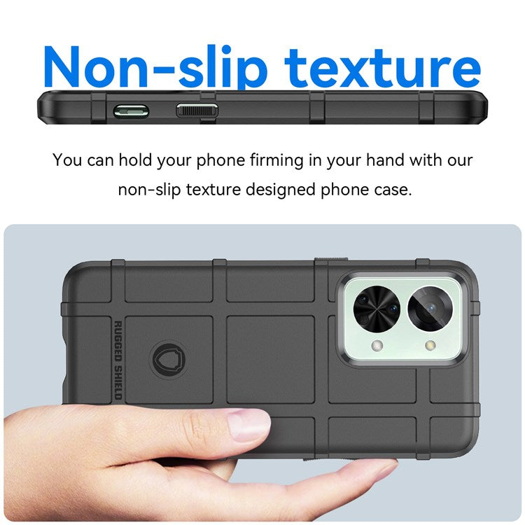 For OnePlus Nord 2T 5G Rugged Square Grid Design Soft TPU Durable Phone Case Well-protected Shell - Black