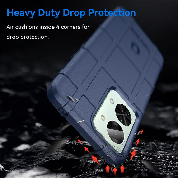 For OnePlus Nord 2T 5G Rugged Square Grid Design Soft TPU Durable Phone Case Well-protected Shell - Blue