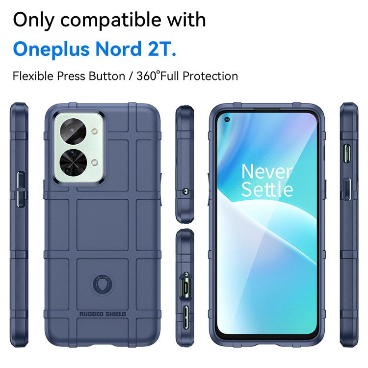 For OnePlus Nord 2T 5G Rugged Square Grid Design Soft TPU Durable Phone Case Well-protected Shell - Blue