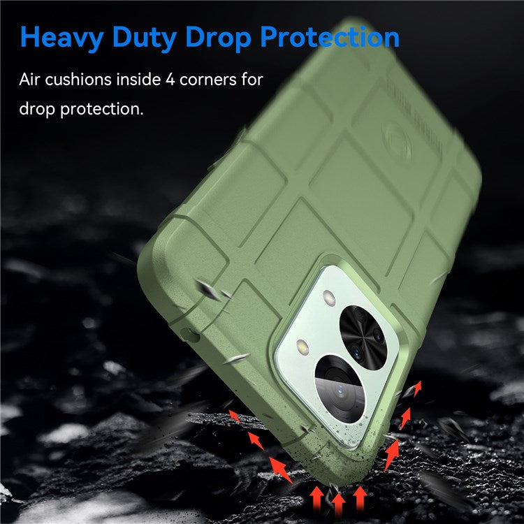 For OnePlus Nord 2T 5G Rugged Square Grid Design Soft TPU Durable Phone Case Well-protected Shell - Green